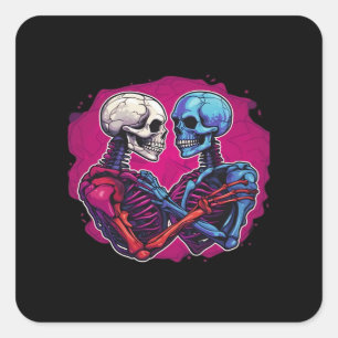 American Traditional Skeleton Holding Hands Tattoo Square Sticker