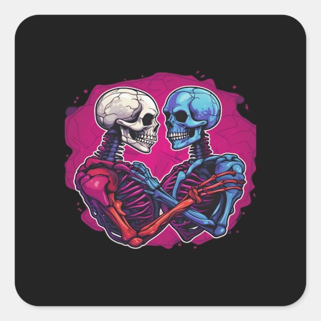 American Traditional Skeleton Holding Hands Tattoo Square Sticker (Front)