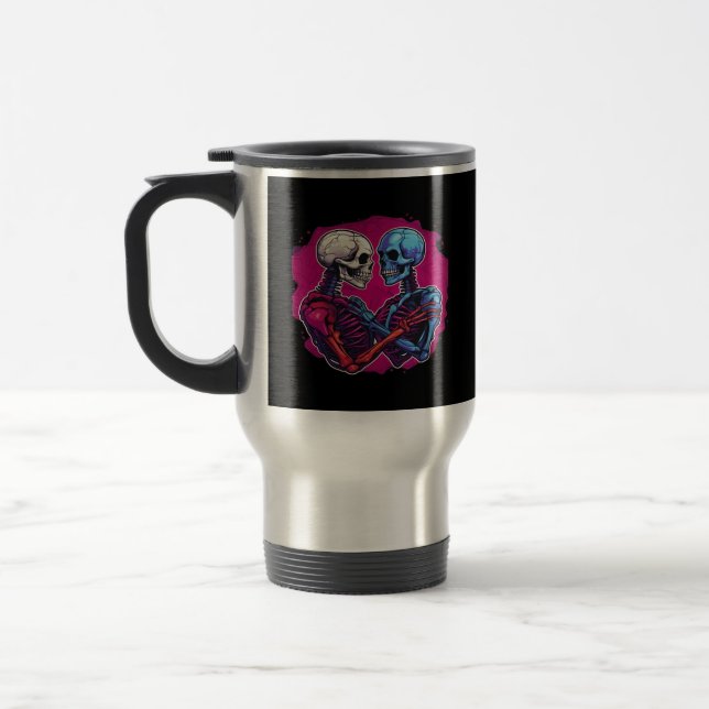 American Traditional Skeleton Holding Hands Tattoo Travel Mug (Left)