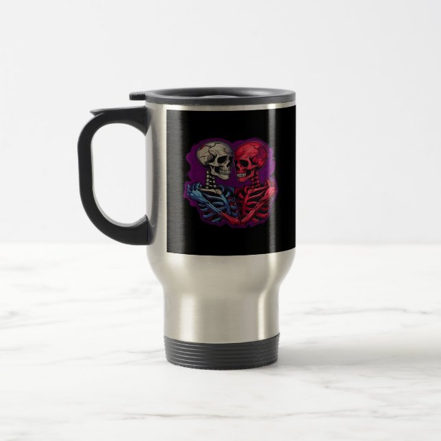 American Traditional Skeleton Holding Hands Tattoo Travel Mug (Left)
