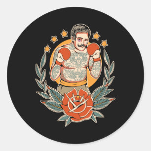 American Traditional Tattoo Boxer Flash Edgy Boxin Classic Round Sticker