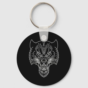 American Traditional Tiger Head Outline Tattoo Key Ring