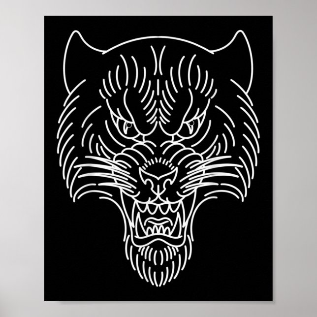 American Traditional Tiger Head Outline Tattoo  Poster (Front)