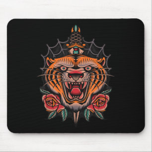 American Traditional Tiger Tattoo Mouse Mat