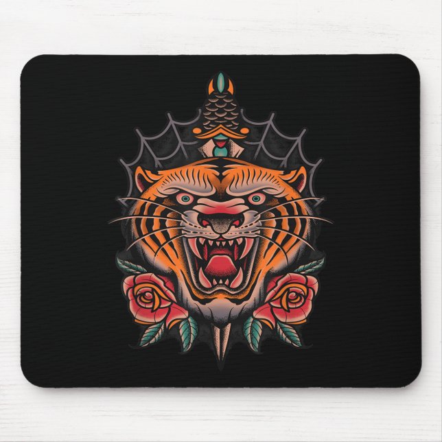 American Traditional Tiger Tattoo  Mouse Mat (Front)