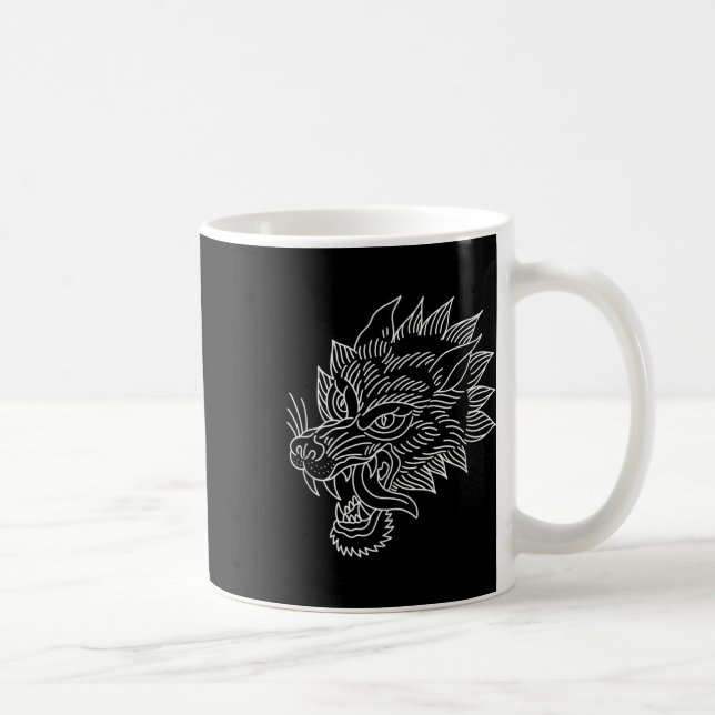 American Traditional Wolf Head Outline Tattoo  Coffee Mug (Right)