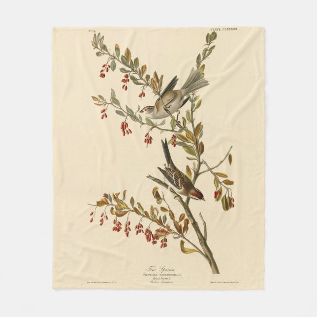 American Tree Sparrow, Audubon's Birds of America Fleece Blanket (Front)