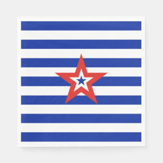 American Tri-Coloured Star on Blue and White Strip Napkin