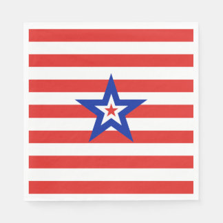 American Tri-Coloured Star on Red and White Stripe Napkin