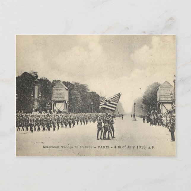 American troops in Paris, 4th July 1918 Postcard (Front)