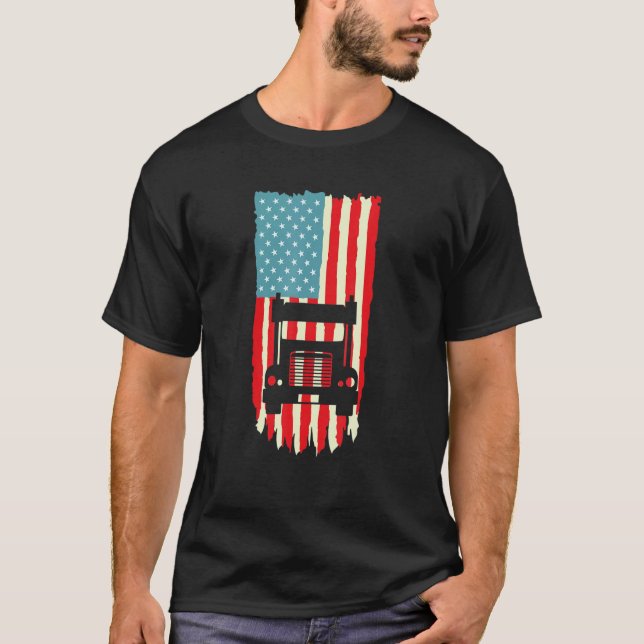 American Truck Driver Patriotic US Flag Semi Trail T-Shirt (Front)