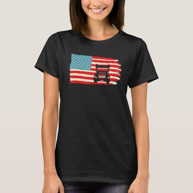 American Truck Driver Patriotic US Flag Semi Trail T-Shirt (Front)