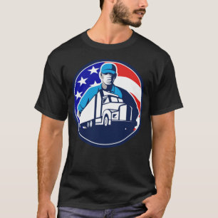 American Truck Driver Wearing Mask USA Flag Circle T-Shirt