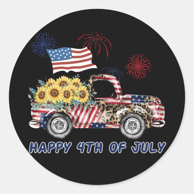 American Truck Sunflower Firework American Happy Classic Round Sticker (Front)