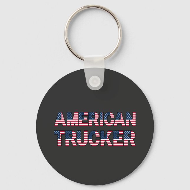 American Trucker Letters Flag Patriotic Road Key Ring (Front)