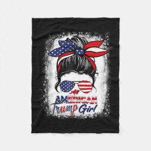 American Trump Girl 4th Of July Messy Bun Pro Trum Fleece Blanket