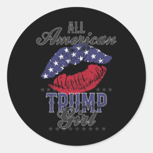 American Trump Girl Usa Flag Lips Gop Vote 2024 Classic Round Sticker