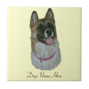 American type akita realist art portrait of dog tile
