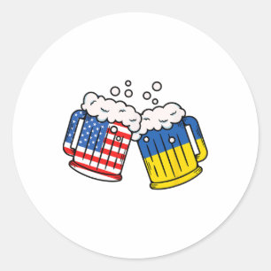 American Ukraine Flag Beer Mug Ukrainian Heritage Classic Round Sticker
