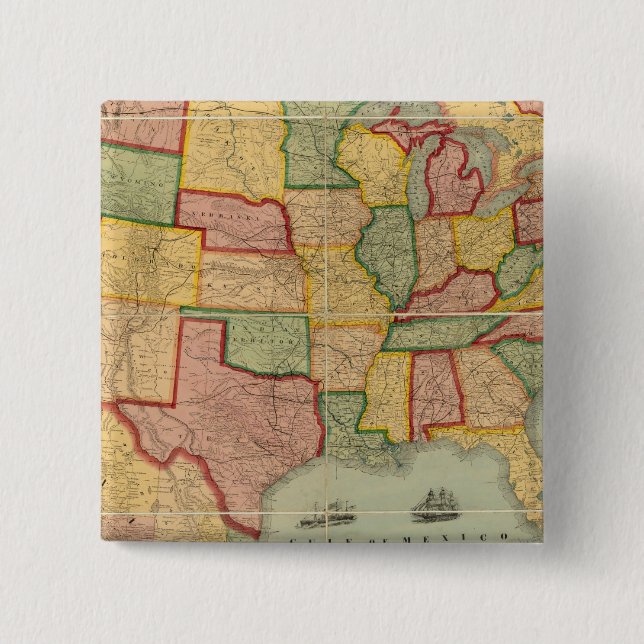 American Union Railroad Map of The United States 15 Cm Square Badge (Front)