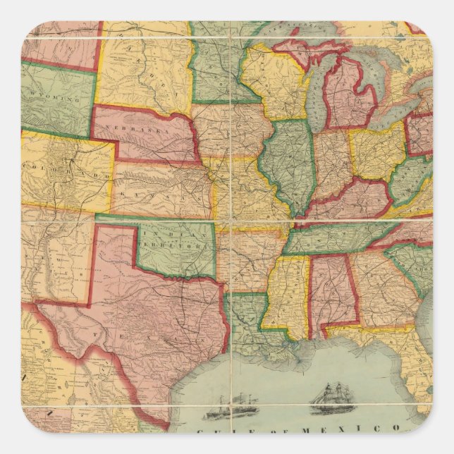 American Union Railroad Map of The United States Square Sticker (Front)