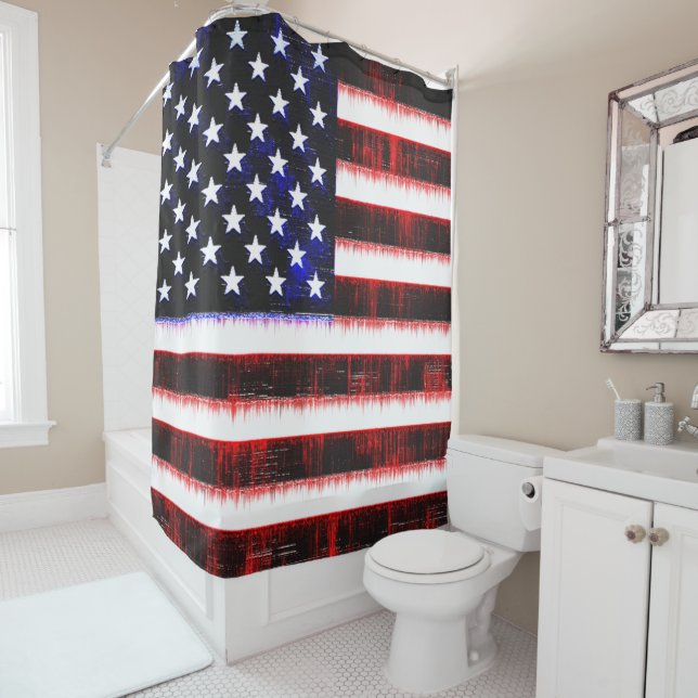 American United States - USA flag, notched drizzle Shower Curtain (In Situ)