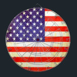 American US flag antiqued style dart board<br><div class="desc">A unique antique style American stars and stripes flag dart board in red,  white and blue hues. Designed using the US flag and adding a little vintage treatment. Produced by Sarah Trett. Would look great in a USA styled patriotic bedroom,  lounge,  bar or games room.</div>