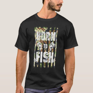American Us Flag Camouflage - Born To Fish - Rods T-Shirt