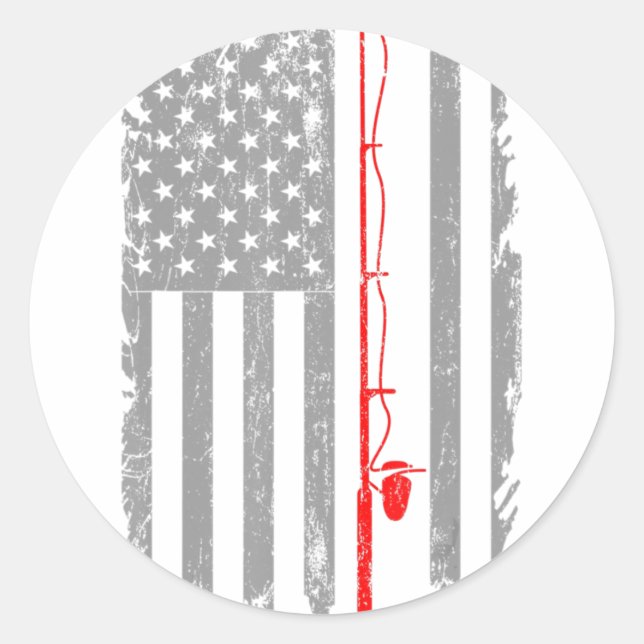 American US Flag Fishing Rod Fishing Angler Fishin Classic Round Sticker (Front)