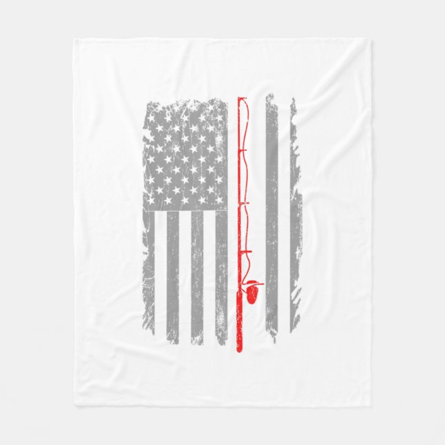 American US Flag Fishing Rod Fishing Angler Fishin Fleece Blanket (Front)