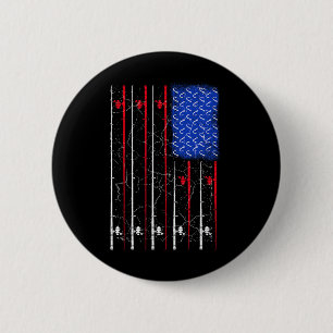 American Us Flag Fishing Rod Top  6 Cm Round Badge