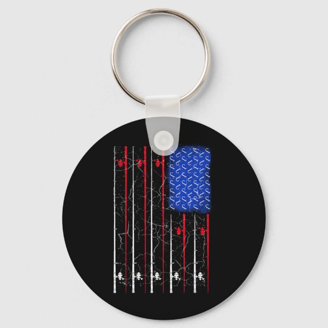 American Us Flag Fishing Rod Top  Key Ring (Front)