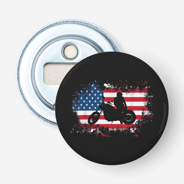 American US Flag Motorcycle Funny Sport Lover Bottle Opener (Front)