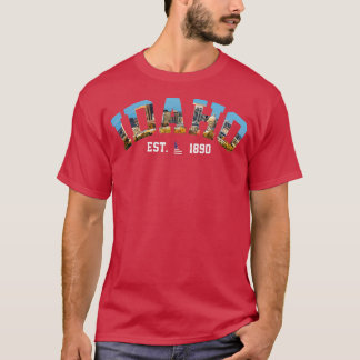 American US Flag State Cityscape Skyline Idaho Map T-Shirt