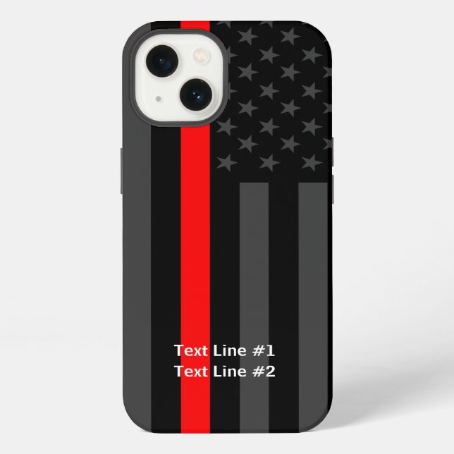 American US Flag Thin Red Line Your Text on iPhone Case (Back)