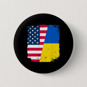 American Us Flag Ukraine Friendship Country Vintag 6 Cm Round Badge