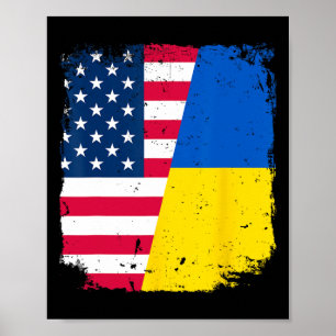 American Us Flag Ukraine Friendship Country Vintag Poster