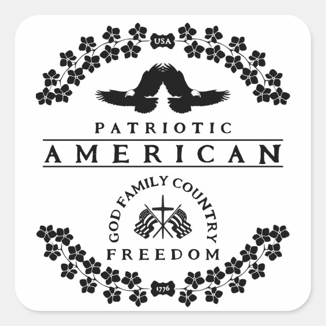 AMERICAN | USA 1776 | GOD FAMILY COUNTRY FREEDOM SQUARE STICKER (Front)