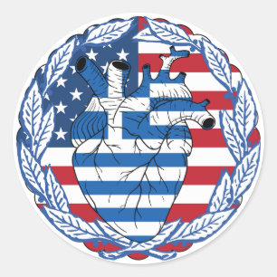 American USA America US United States Greek Greece Classic Round Sticker