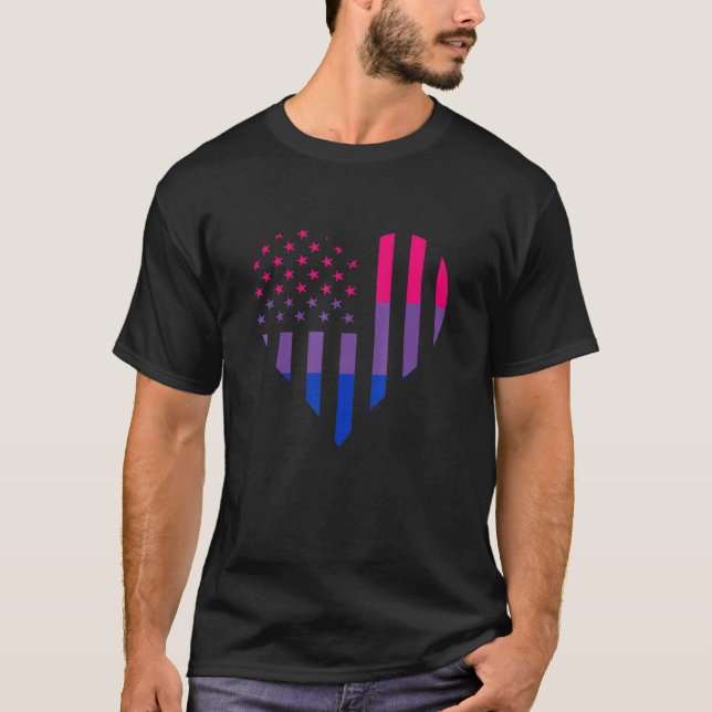American USA Bisexual Flag Bisexuality Heart Bisex T-Shirt (Front)