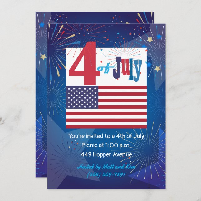 American USA Flag 4th of July Personalise Invitation (Front/Back)
