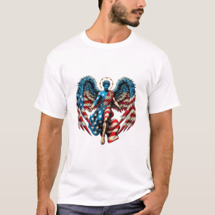 American USA Flag Angel Man Patriotic Art T-Shirt