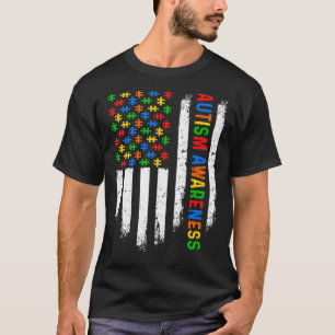 American USA Flag Autism Awareness Month Men Women T-Shirt