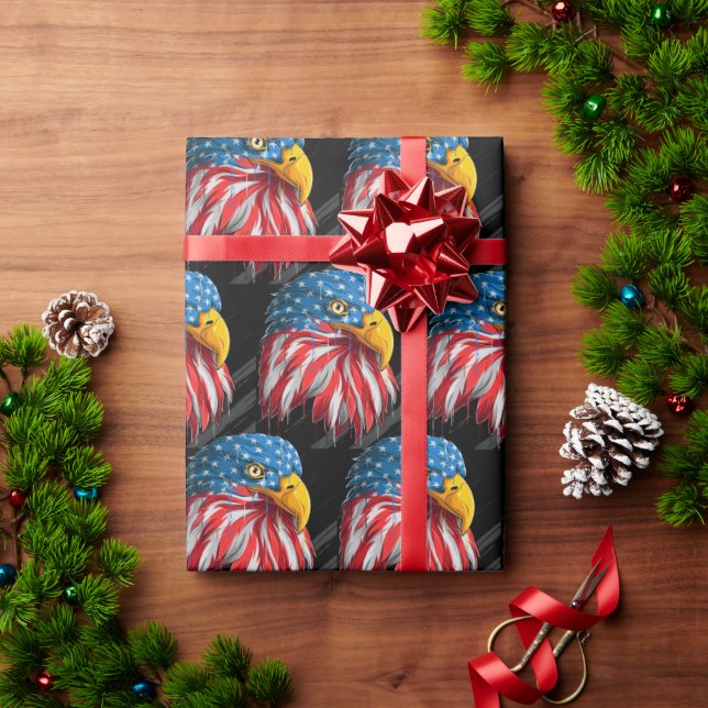 American USA Flag Bald Eagle Bird Patriotic Wrapping Paper (Holiday Gift)