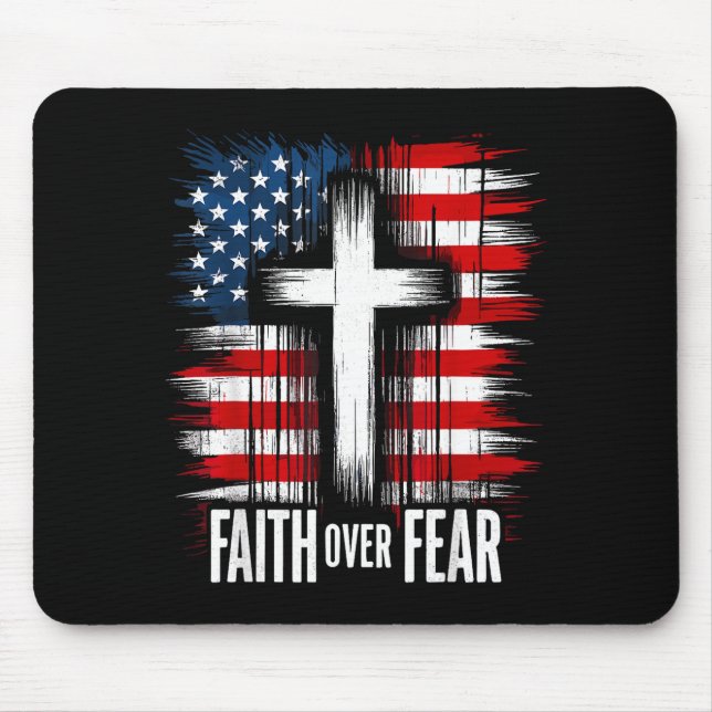 American Usa Flag Christ Faith Over Fear With Cros Mouse Mat (Front)