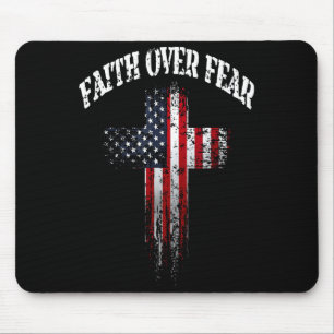 American Usa Flag Christian Cross Faith Over Fear Mouse Mat