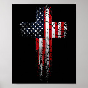 American Usa Flag Christian Cross Poster