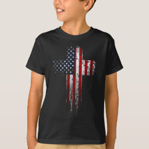 American Usa Flag Christian Cross T-Shirt