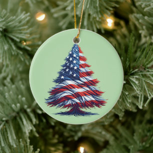 American USA Flag Christmas tree Patriotic Art Ceramic Tree Decoration