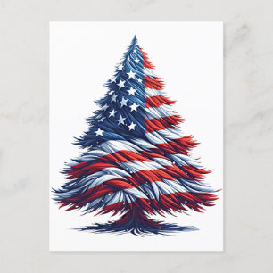 American USA Flag Christmas tree Patriotic Art Postcard